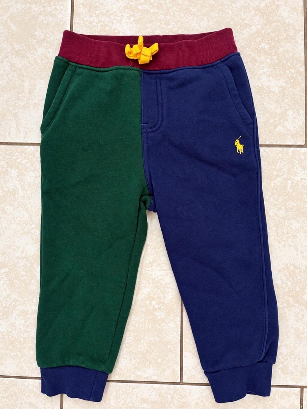 Ralph Lauren Colorblock Kids Joggers in Green, Navy & Maroon